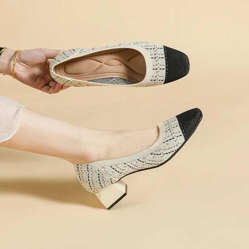 Женские туфли на высоком каблуке дышащие Нескользящие туфли-лодочки из