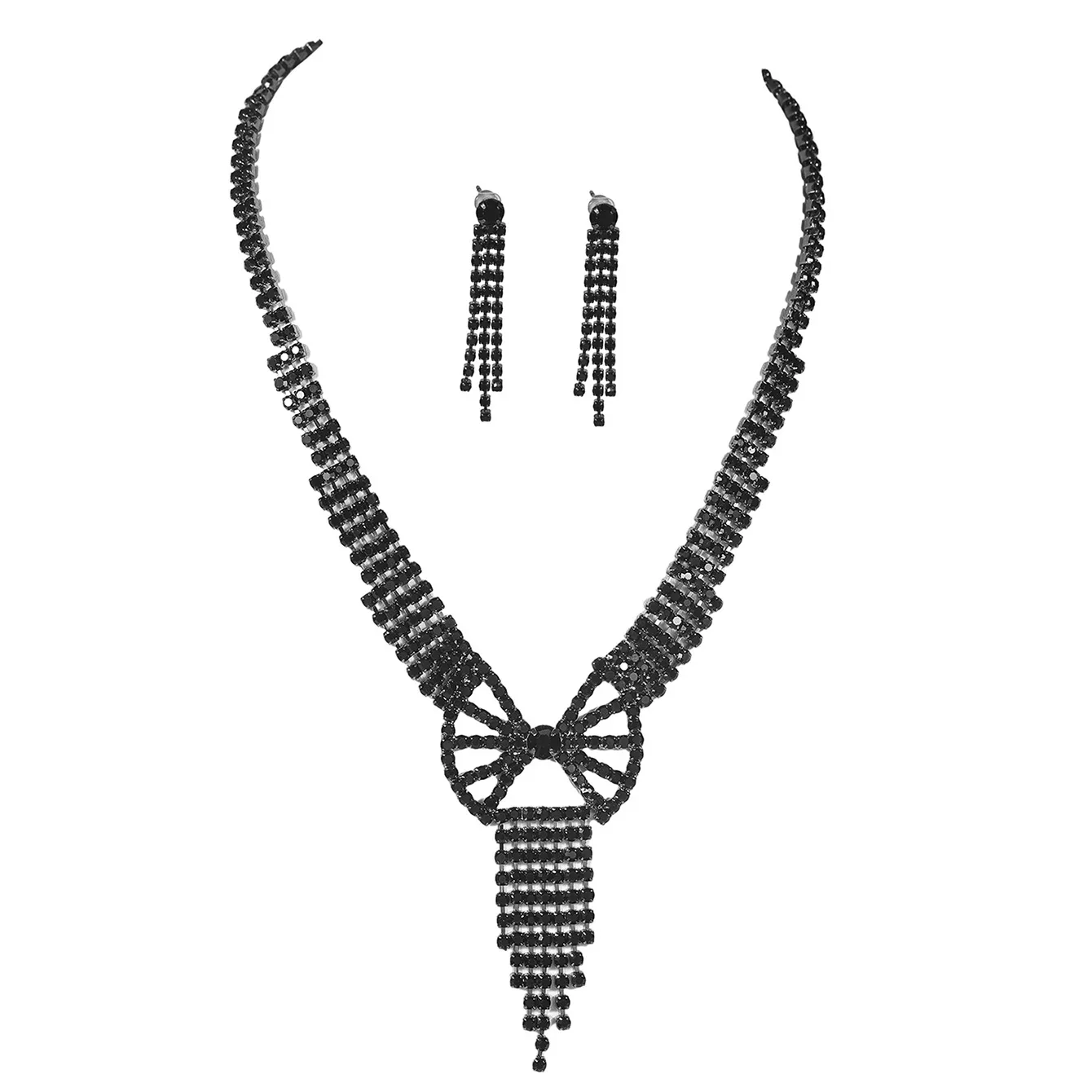 Черное ожерелье серьги комплект со стразами с кисточками ювелирных изделий для