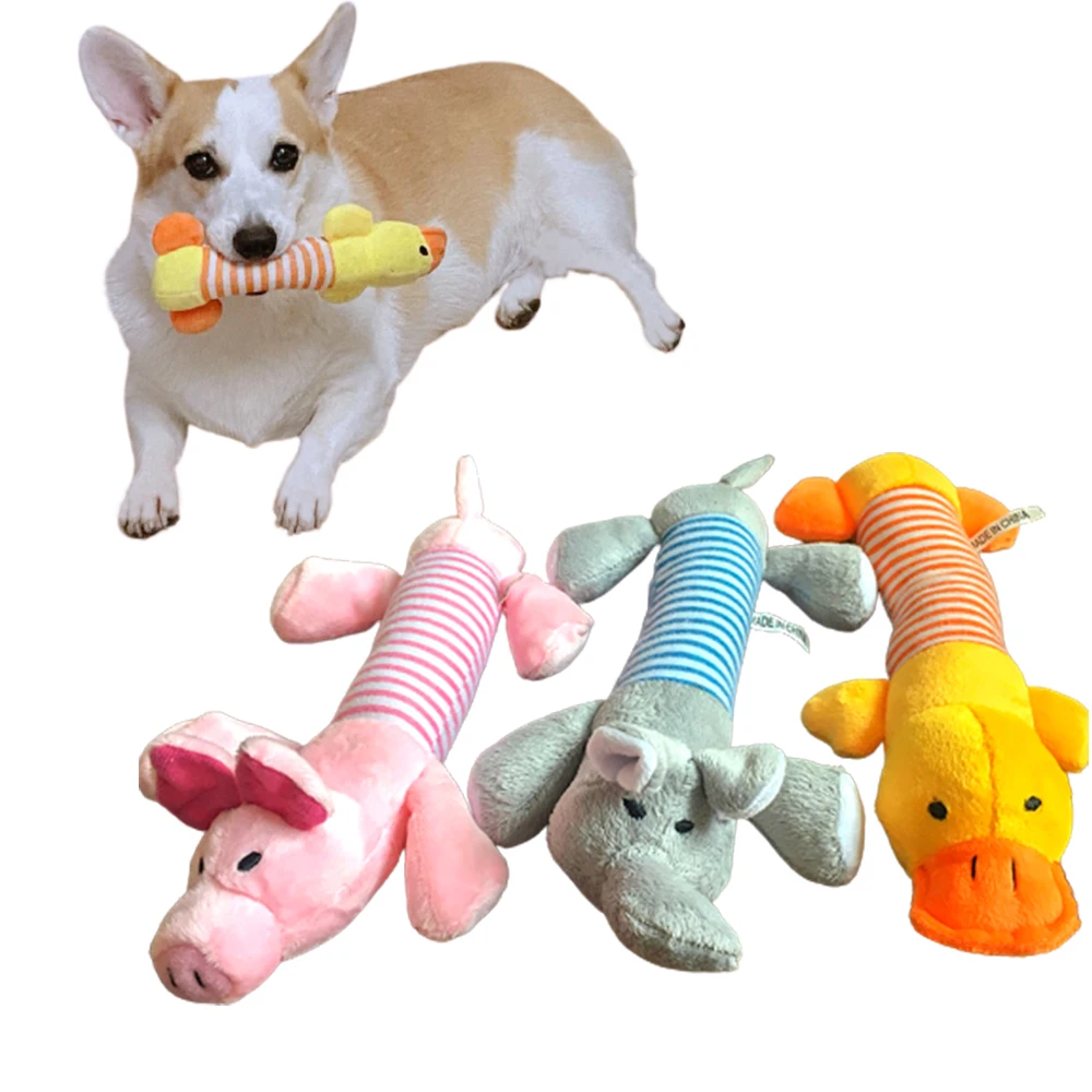 

Cute Pet Dogs Cat Plush Squeak Dog Toy Interesting Fleece Durable Chewing Pet Molar Toys Suitable For All Pets Elephant Duck Pig