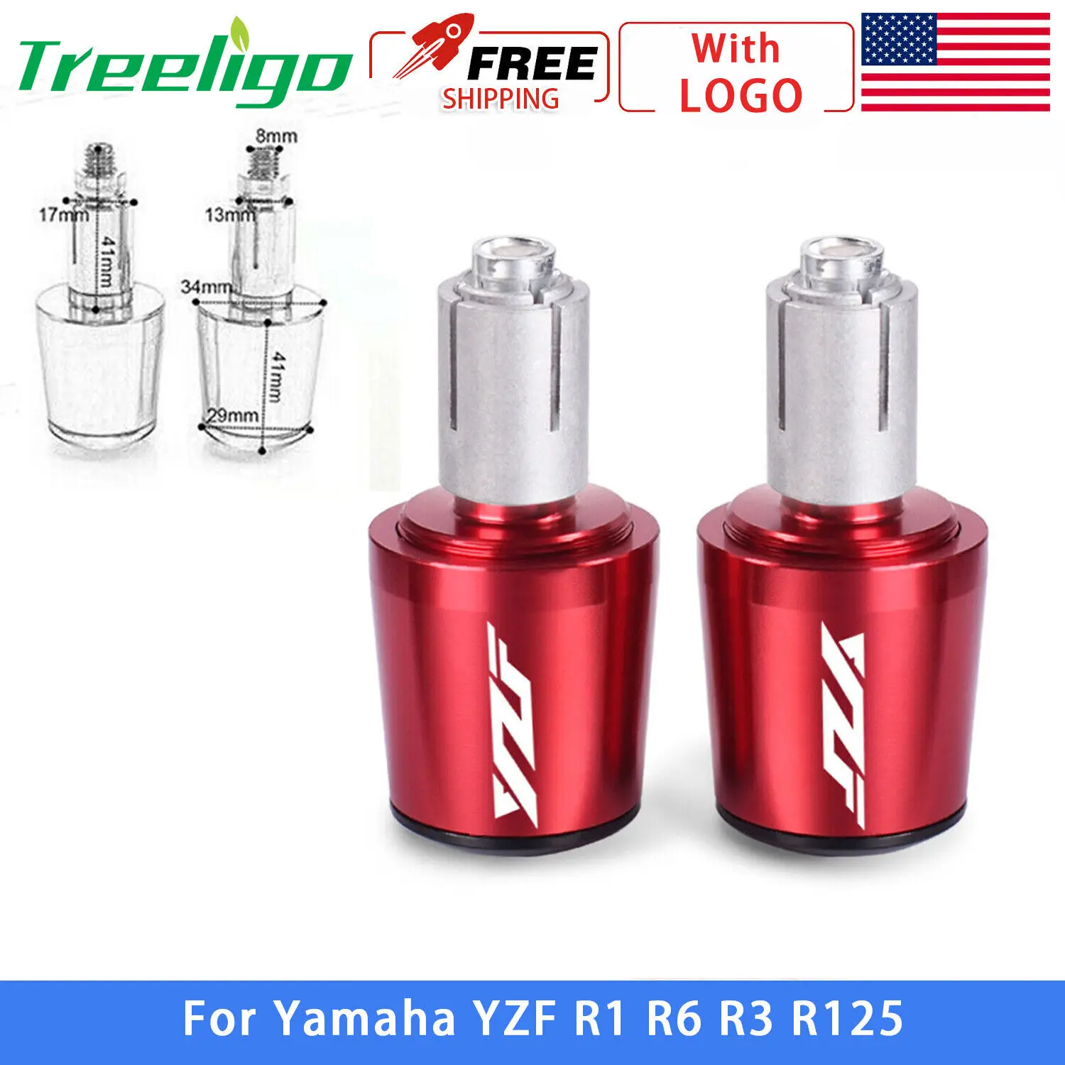 

Treeligo universal motorcycle handlebar Grips Ends Handle End Caps Plugs For Yamaha YZF R1 R6 R3 R125 R1M R1S R6S YZF600R 2022