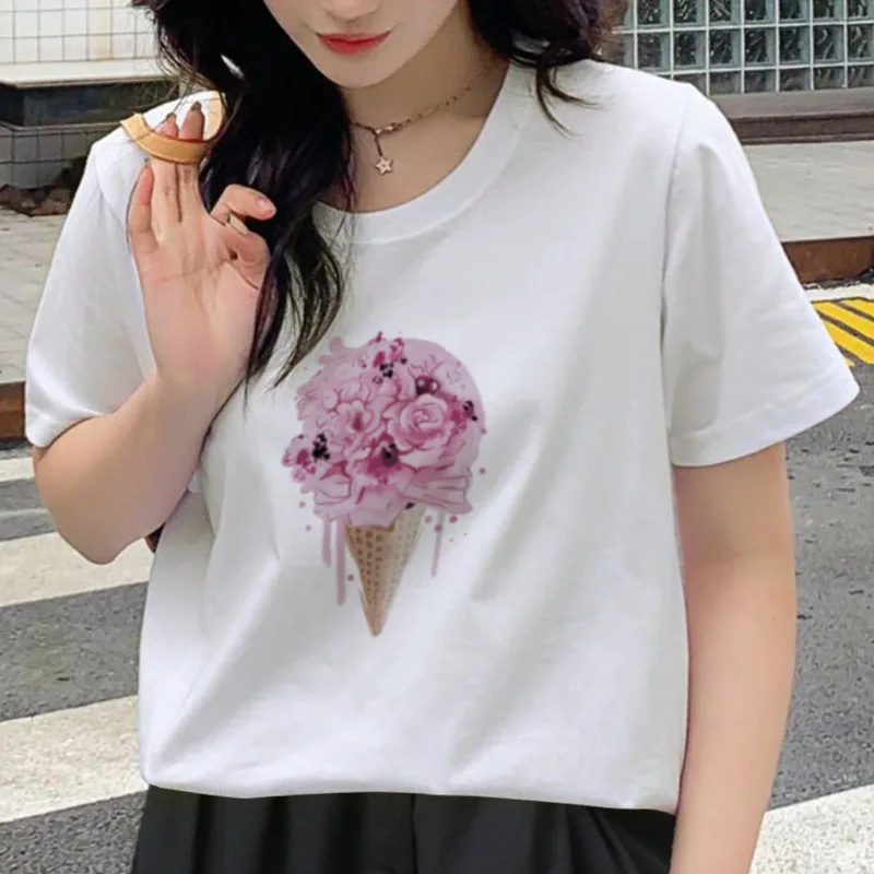 

MN25 Summer T-Shirts Women 2021 Fashion Funny Print Purple Flowers Basic Short Sleeve O-neck Cute