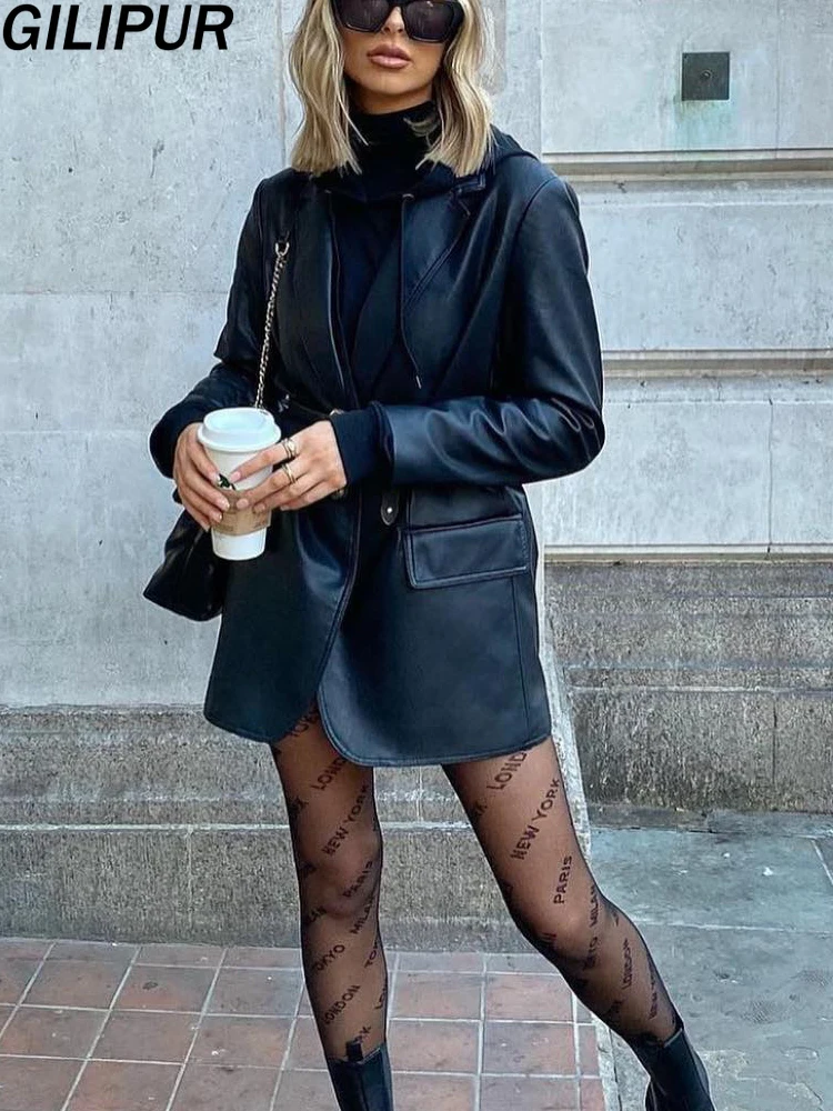 Leather Jacket Women Casual PU Elegant Blazer Jackets Female Streetwear New Spring Fashion Y2k Faux Coat Black Leather Pants