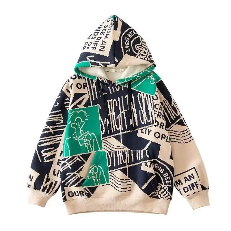Осень/Зима 2024 новинка утепленная толстовка с капюшоном для мальчиков стильная