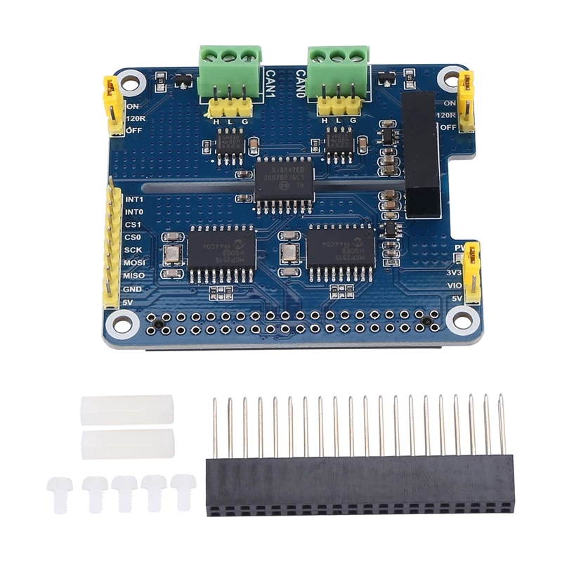 

2-Channel Isolated CAN Expansion HAT,For Raspberry Pi,MCP2515+SN65HVD230 Dual Chips, Multi Onboard Protection Circuit