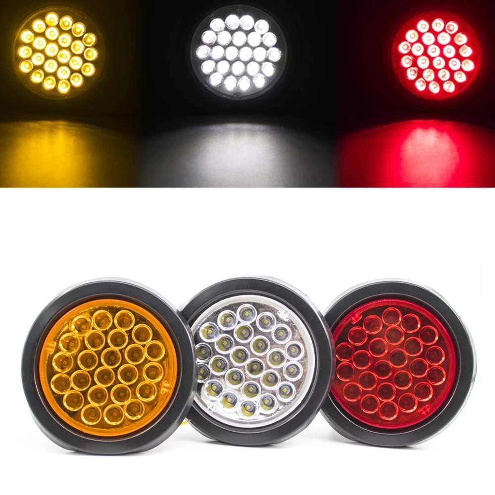 

1x Rear Tail Brake Stop Marker Light Indicator Car Truck Trailer 24 LEDS Round Reflector Red Yellow White 24V