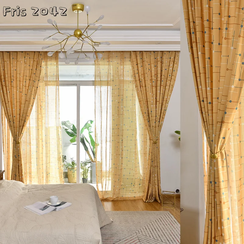 

Modern Simple Curtains for Living Bedroom Polyester Cotton Checkerboard Printed Shading