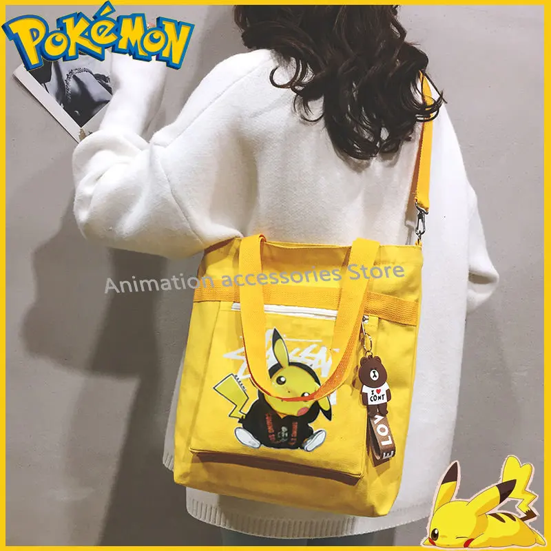 

Anime Cartoon Pokemon Canvas Bag Crossbody Pikachu Large Capacity Shoulder Cloth Handbag Girl's Shoulder Bag Women's Bags