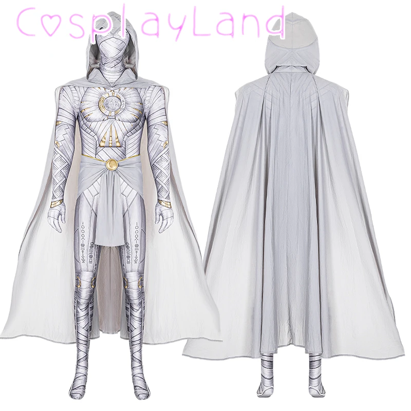 

Halloween Carnival Costume Moon Soldier Marc Spector Cosplay Outfit Mr Knight White Jumpsuit Party Printing 3D Image Bodysuit