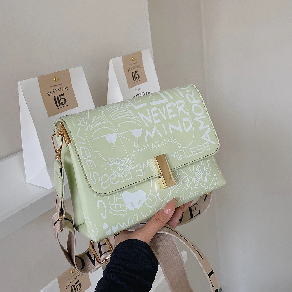 

Women's Bag 2022 Trend Hand Bag Luxury Design Women Handbag Side Bag Thick Strap Graffiti Purses and Handbags