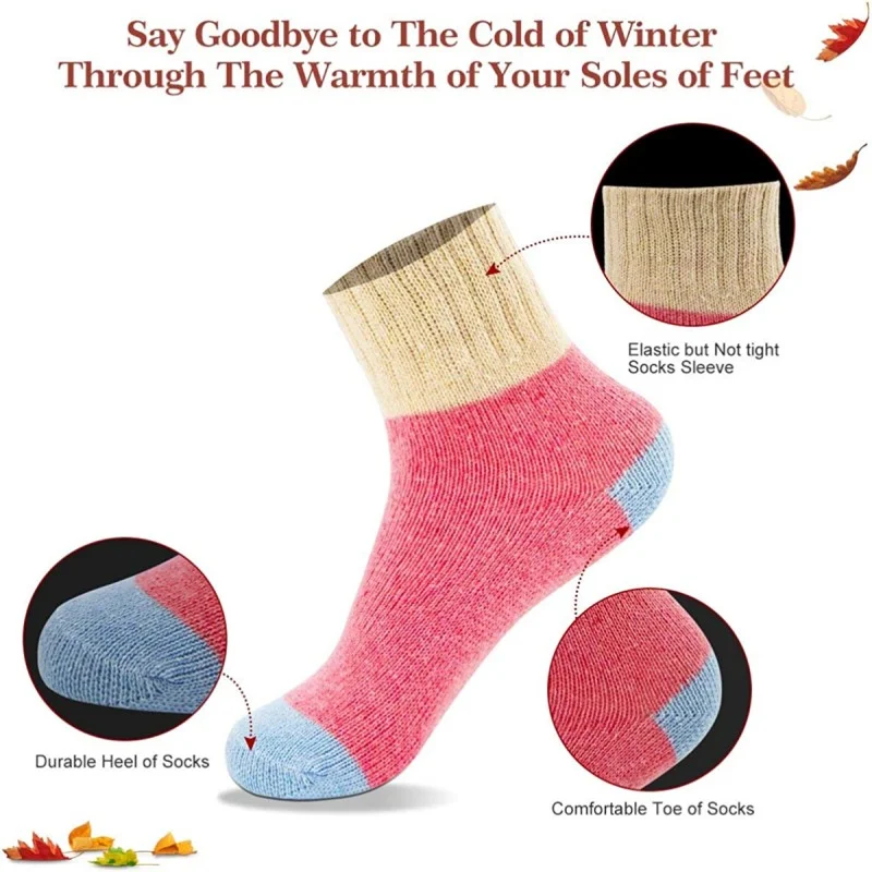 5pairs Chinese Hosier Soft Cotton Wool Hiking Socks Warm Thick Winter Boot Cozy Crew Cabin Ladies Thermal Socks for Cold Weather