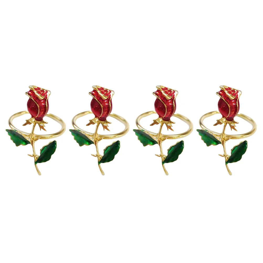 

4Pcs Ring Napkin Buckle Napkin Ring Decor Table Napkin Buckle Rose Napkin Ring for Party Hotel Festive