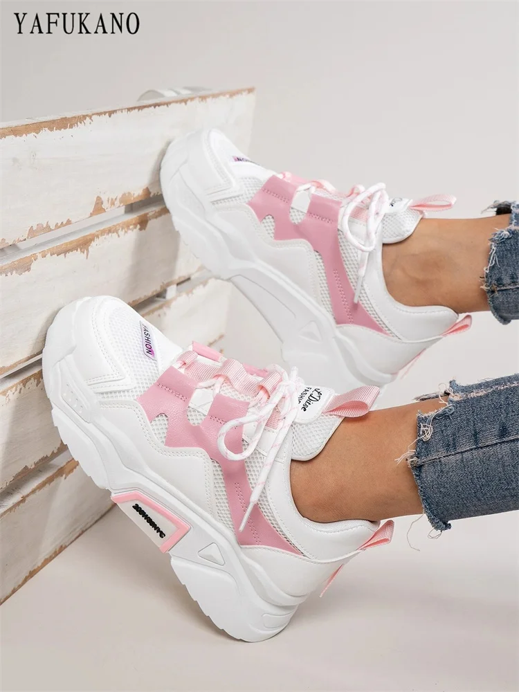 

Candy Color Lace-up Front Chunky Sneakers Letter Graphic Mesh Breathable Casual Sport Shoes Fashion Platform Student Shoes