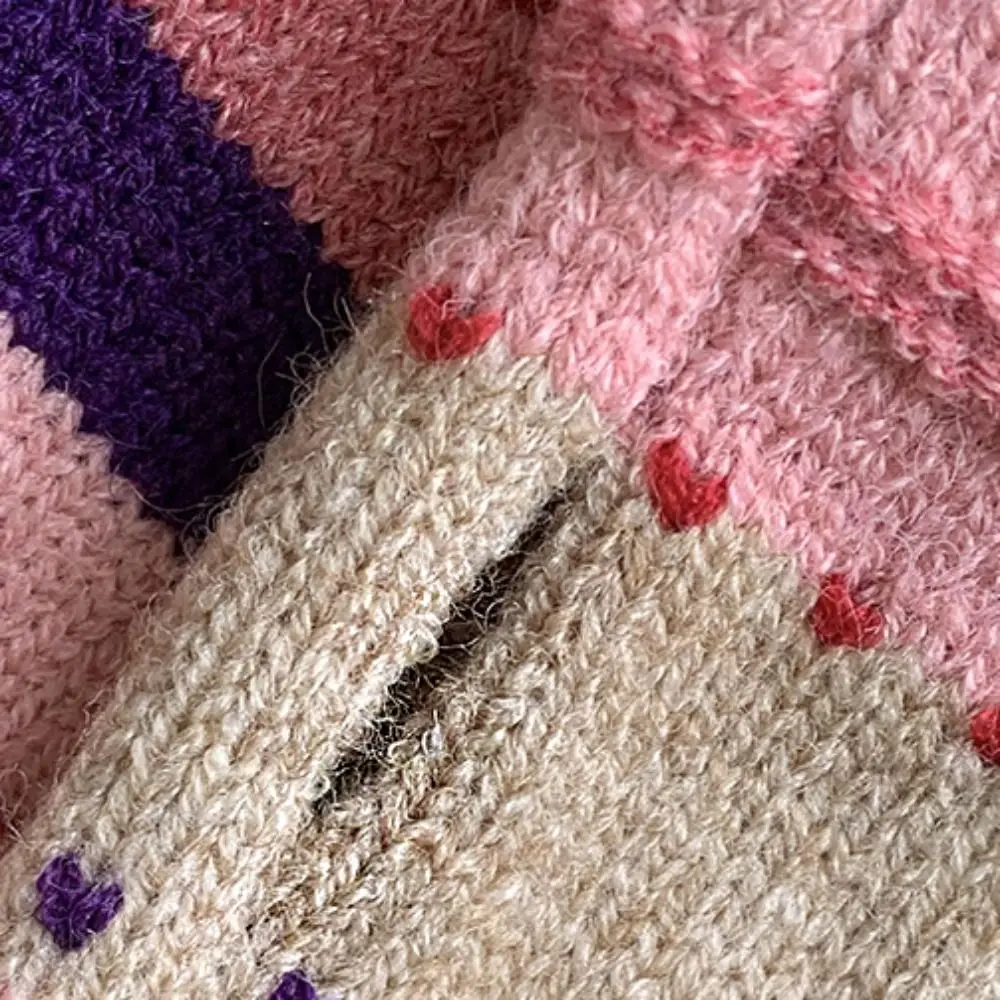 Kawaii вязаные перчатки с сенсорным экраном в радужную полоску розовые зимние