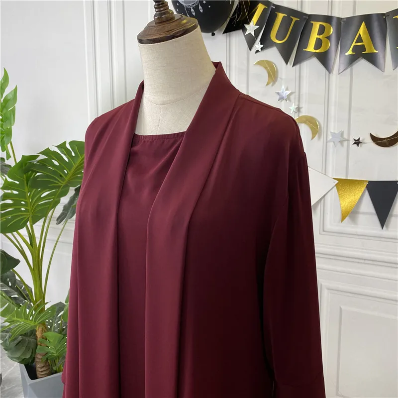 

Женский кардиган в мусульманском стиле Wepbel, однотонный двуслойный кардиган «абайя» с карманами, одежда в исламском стиле, абайя, кимоно