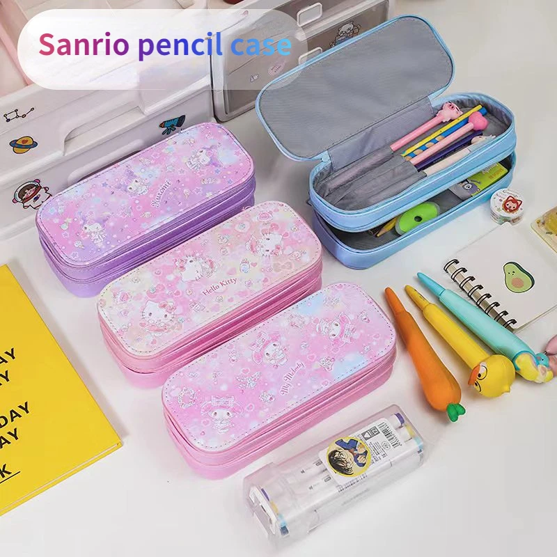 

Sanrio My Melody Hello Kitty Double Layer Stationery Box New Cartoon Personality Sweet Girl Heart Cute Good Looks Pencil Case