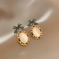 gemstone earrings temperament bow earrings french retro opal stud earrings ear jewelry wholesale women gifts