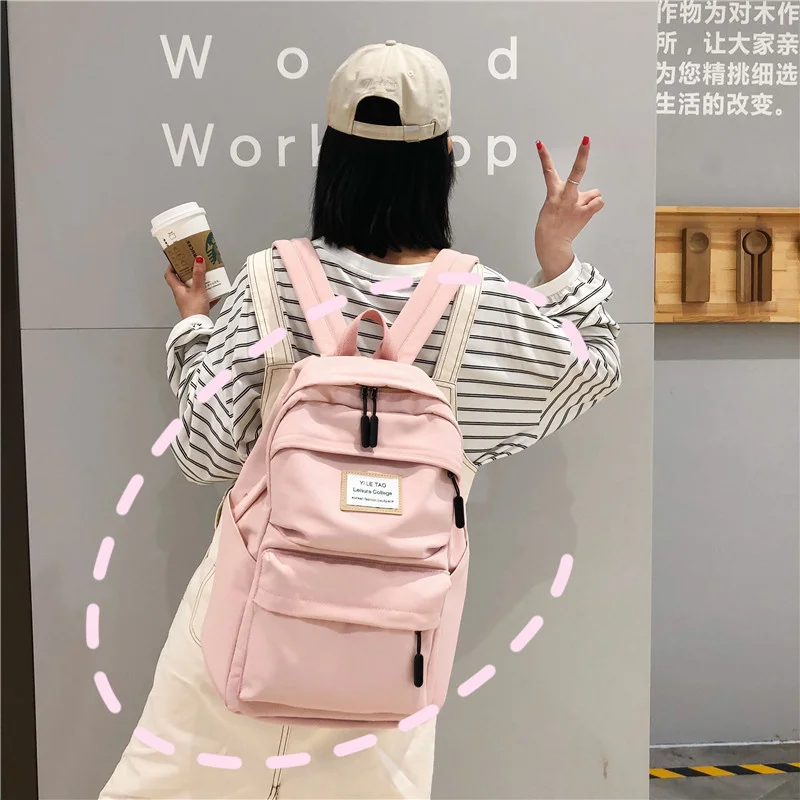

Women Backpack Student School Bag for Teenage Girls Casual Solid Nylon Shoulder Bags Mochilas Rucksacks Backbag