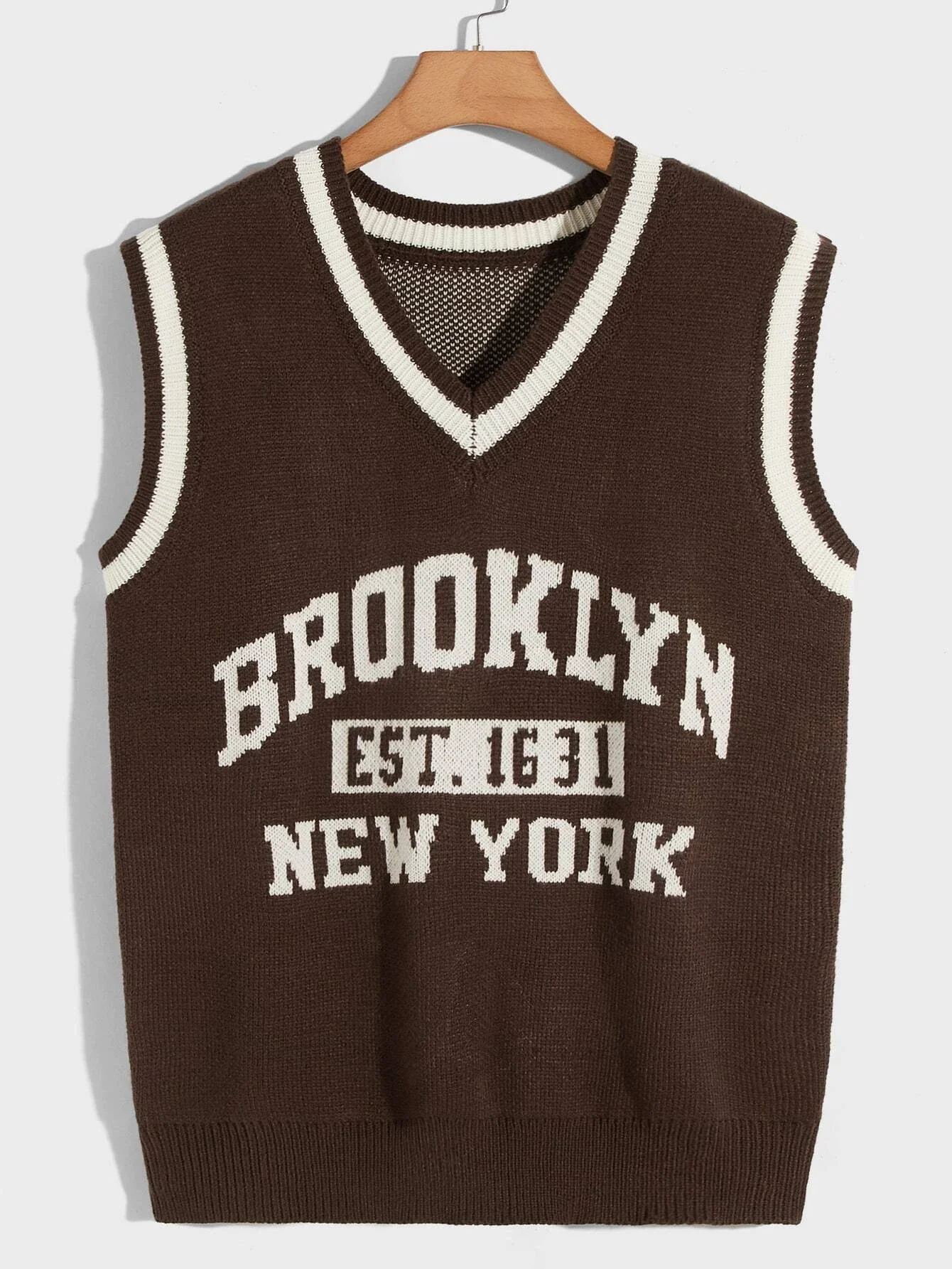 

New in Guys Letter Contrast Binding Sweater Vest trapstar y2k hoodies jacket sweater jeans cheap items with free shipping