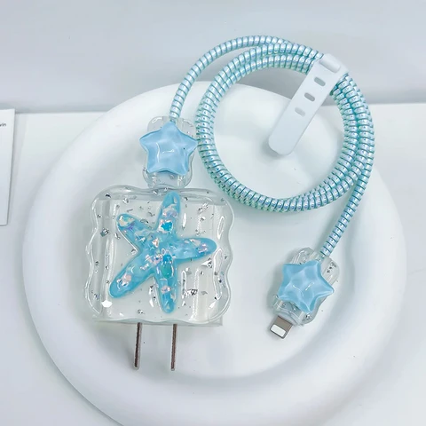 Корейский милый 3D кристаллический звездный защитный чехол для USB-кабеля для iPhone 18 Вт-20 Вт, чехол для быстрой зарядки линии передачи данных, шнур с цветком