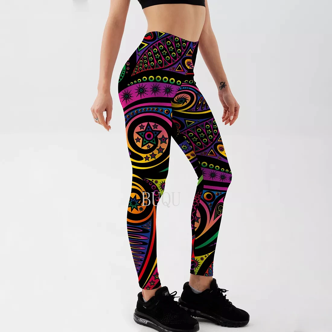 

Women Summer Pants Color Totem Printed Black Sexy Leggings Plus Size Casual Street Wear High Waist Leggings sexy girl