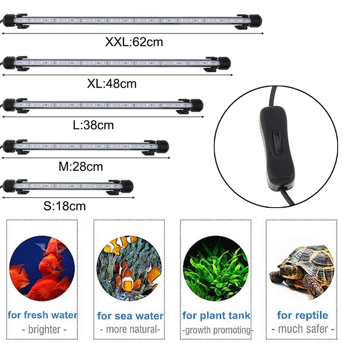 

18-62CM Monochrome Aquarium Fish Tank LED Light 5050 SMD Submersible Light Set for Submersible Waterproof Strip Light