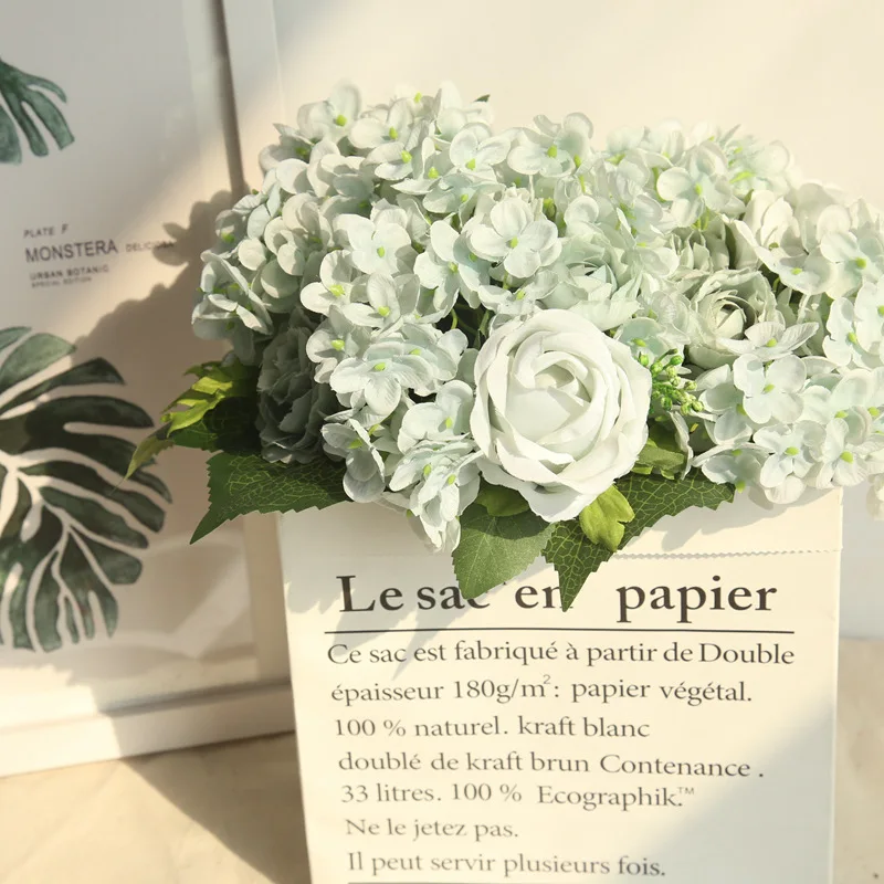 

Artificial Flowers Bouquet Hydrangea Rose Fall Vivid Fake Flower For Wedding Home Party Christmas Decor Silk Flower