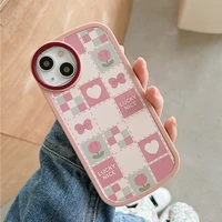 cute sweet pink graffiti flower lattice phone case for iphone 13 11 12 pro max x xr xs max 7 8plus shockproof cartoon soft cover