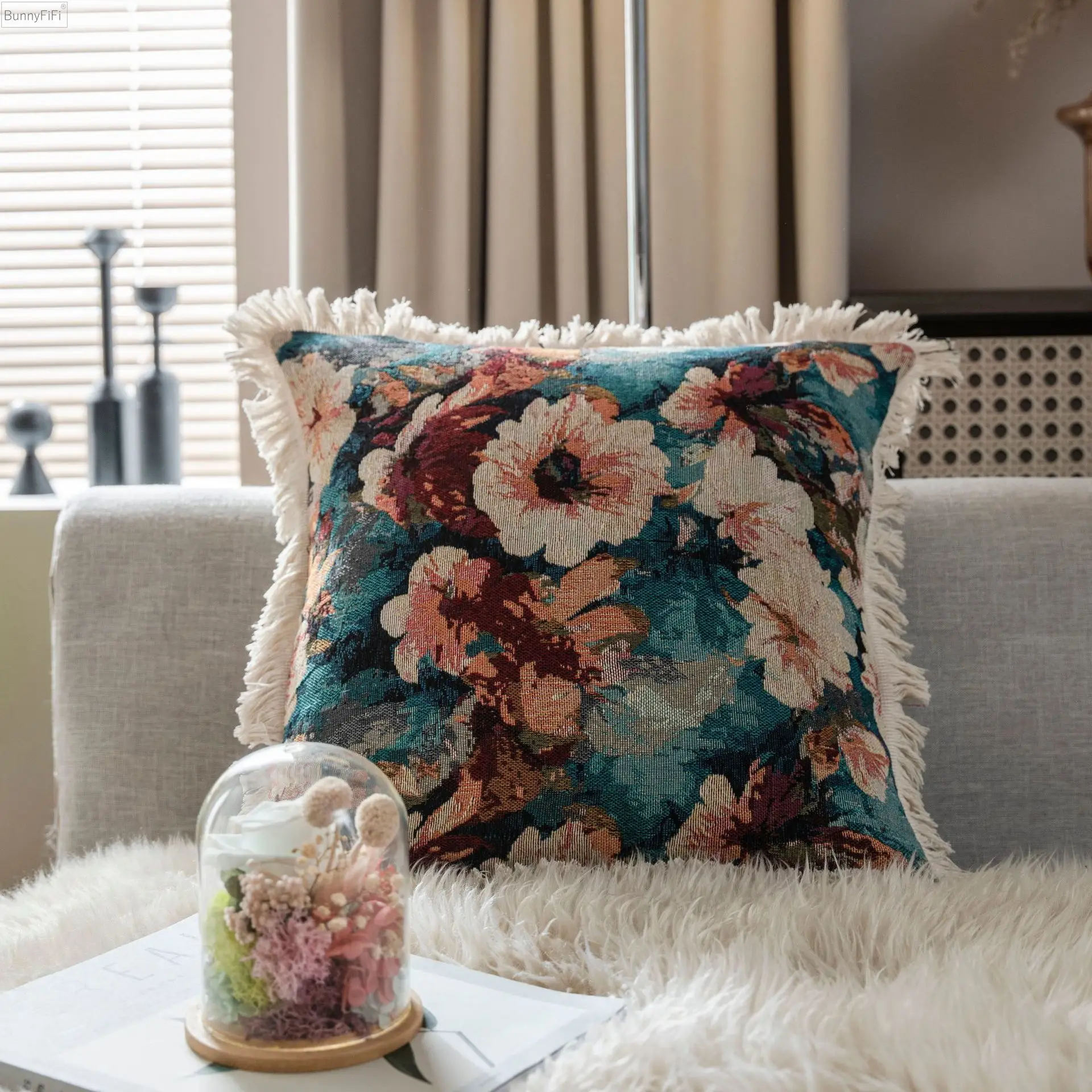 

Обложка чехол для подушки в цветочек 45x45 см 60x60 см картина маслом Художественная Подушка жаккардовая с кисточками винтажное украшение для дома для гостиной