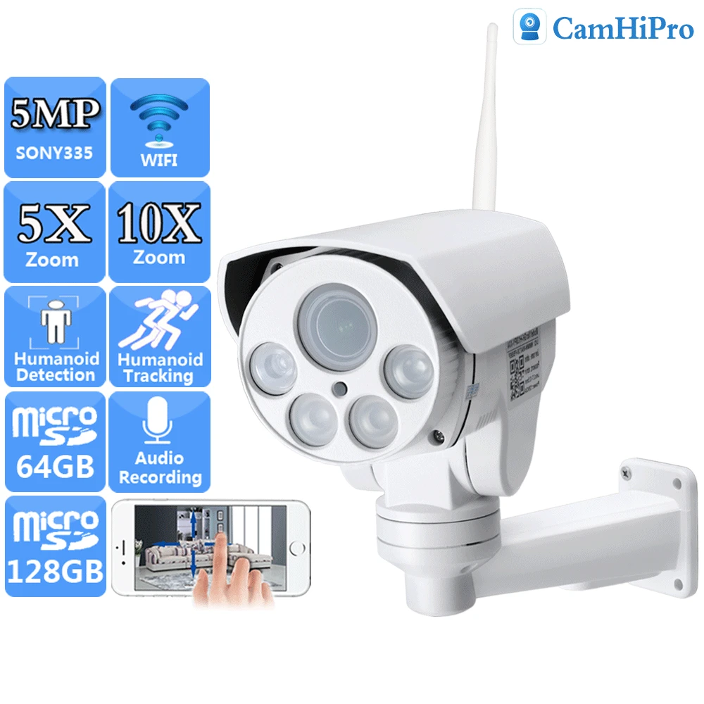 

Беспроводная IP-камера видеонаблюдения HD, 5 Мп, Wi-Fi, 5-кратное увеличение 10х, автофокус, PTZ, обнаружение человекоида, ИК, ночное видение, разъем для SD, TF-карты