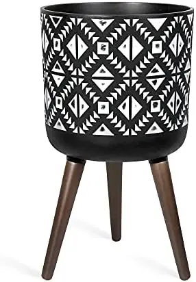 

Dev 12 Inch Planter Pot with Stand, Mid-Century Tall Plant Pot with Legs for Indoor Plants, Large, Charcoal Grey/White, 88-GM-L-