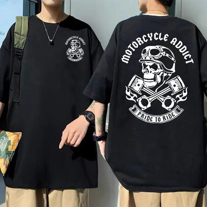 

Motorcycle Addict Piston Skull Double Sided Print T-shirt Men Women Fashion Casual T Shirts Men's Oversized Tshirt Harajuku Tee