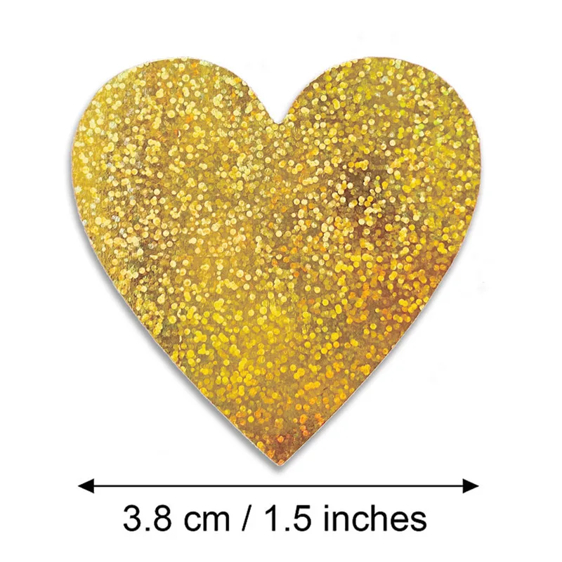 1/1.5inch 100-500pcs Holographic Laser Heart Gift Stickers for Valentine's Day Gold Sparkling Labels Wedding Party Love |