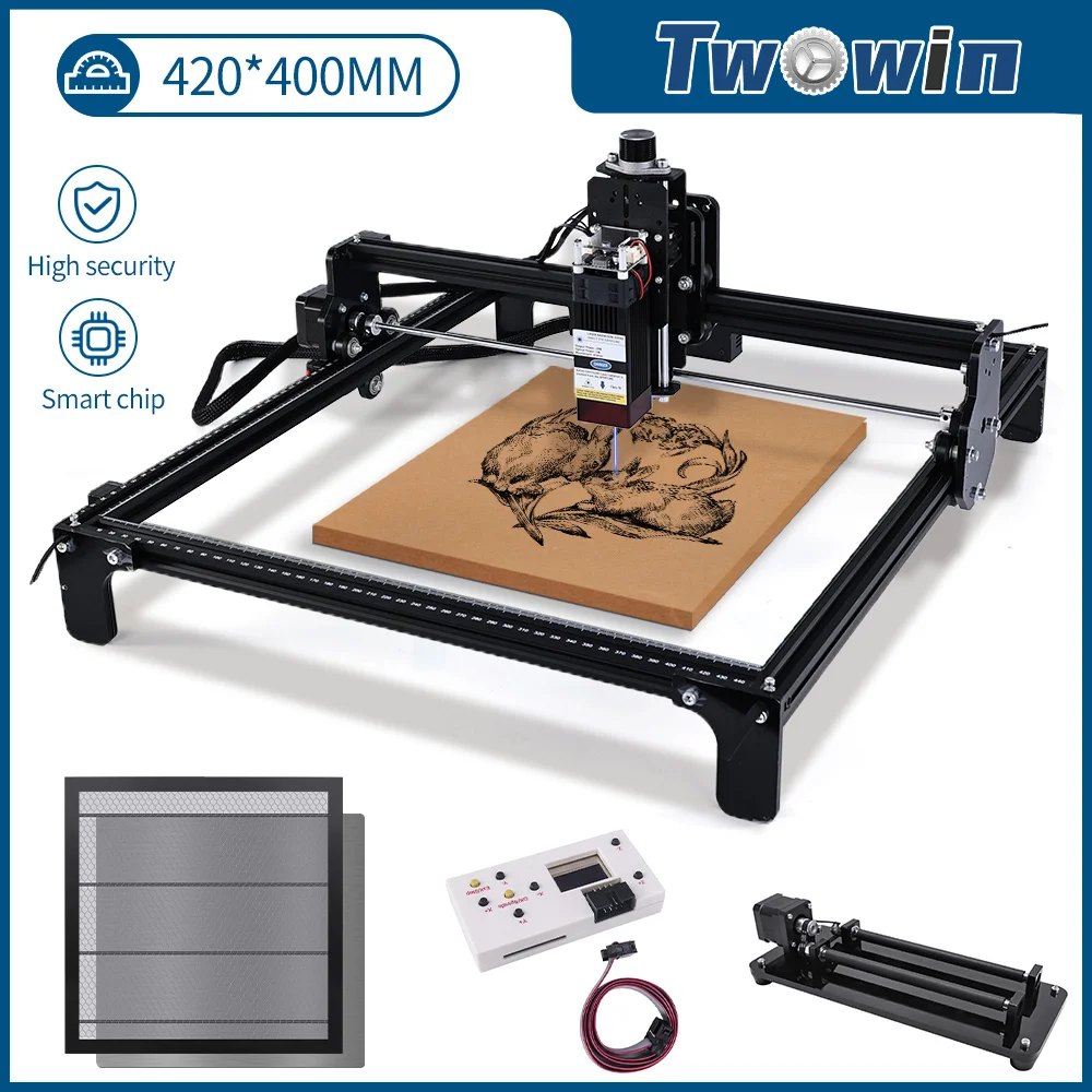 TWOWIN Laser Engraving Machine Work Area 420*400mm CNC Router Woodworking Milling Cutter Machine Printer Metal Glass Engraver