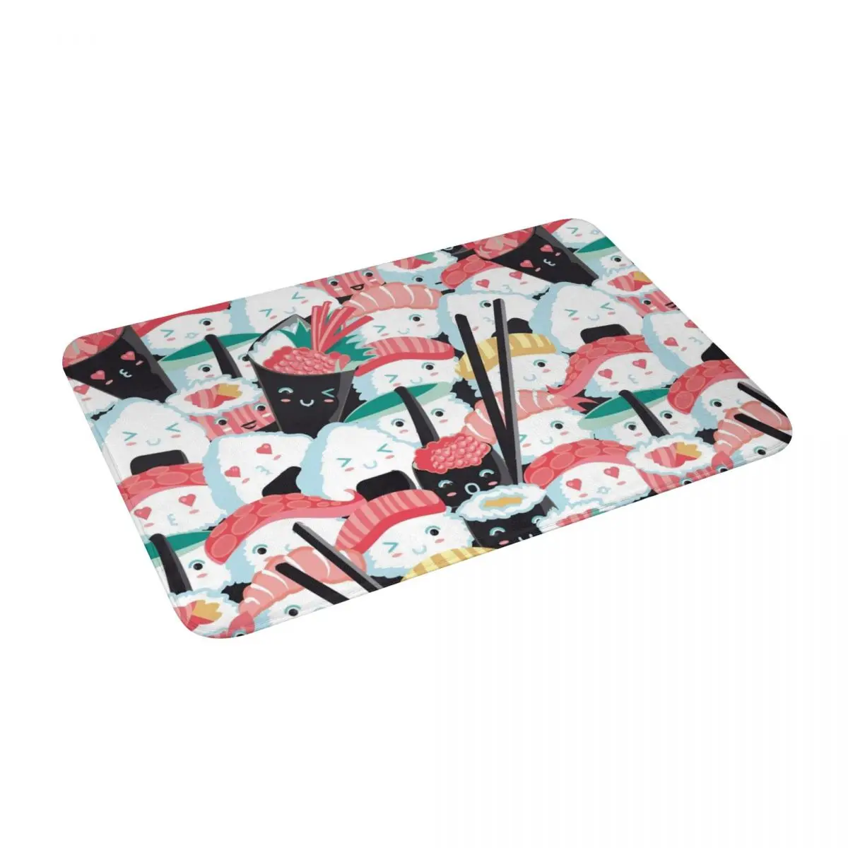

Kawaii Sushi Crowd Bath Door Floor Mat Anti-slip Rug Carpet Entrance Living Room Home Kitchen Washable Flannel Bedroom Bedside