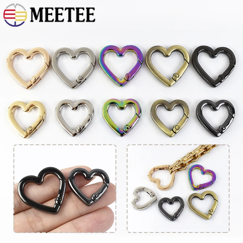 

5/10/20Pcs Heart Spring Ring Hook Buckle Openable Key Rings Pendant Metal Hang Buckles Bag Strap Connect Snap Clasp Clip Clamp