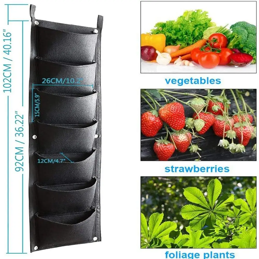 

2 Pack Wall Planting Pouches 7 Pockets Wall Hanging Planter Grow Bag Indoor Outdoor Vertical Green Flower Box