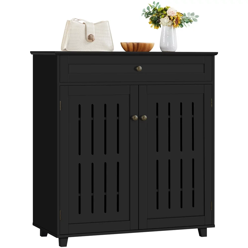 

4 Tier Shoe Storage Cabinet 1 Drawer 2 Doors Black,Strong and Durable,30.70 X 14.60 X 33.70 Inches