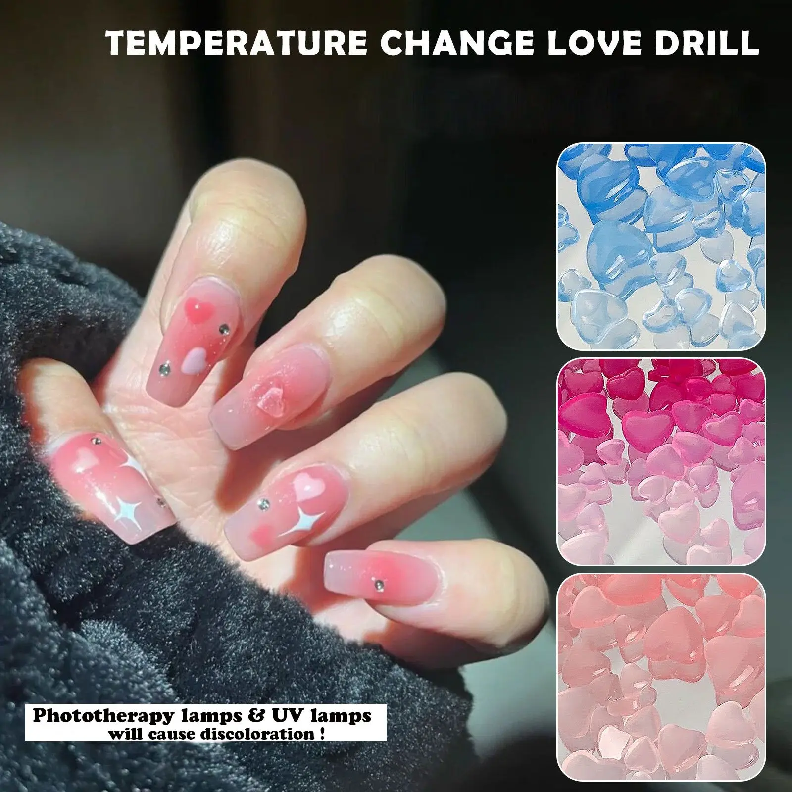 

Nail Art Decorations Color-changing Nail Crystals Ice Transparent Light Changing Love Heart Nail Rhinestones 4/6/8mm