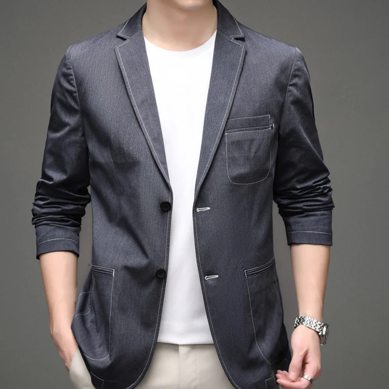 2023 New Denim Arrival Spring Autumn Men Smart Casual Single Breasted Korean Slim Fit Blazer Jacket Trend Suit Coat