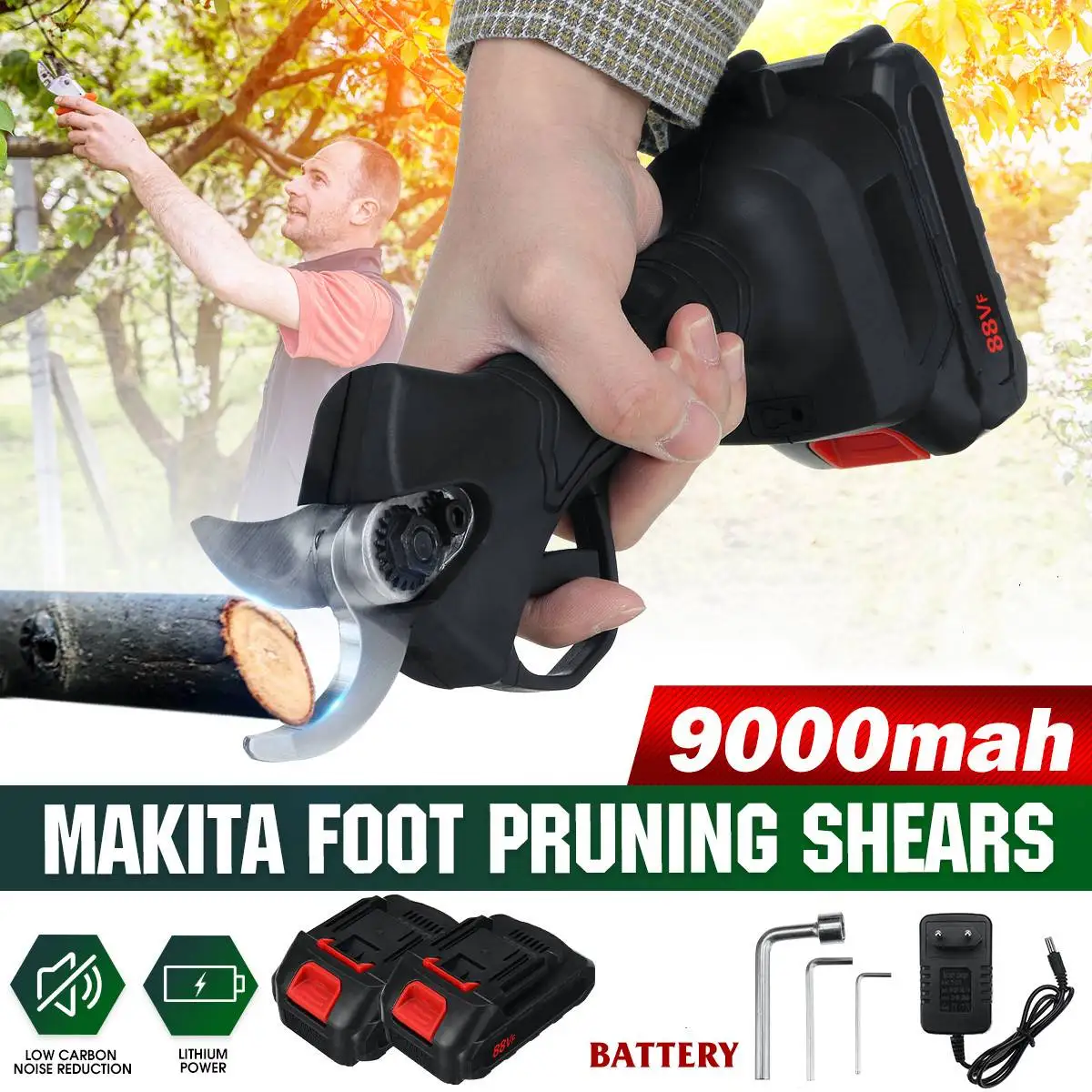 88V Electric Pruning Shears Gardening Cutting 25mm Tree Branch Pruner Cordless Cutter Scissor Pruner Branches Garden Tool