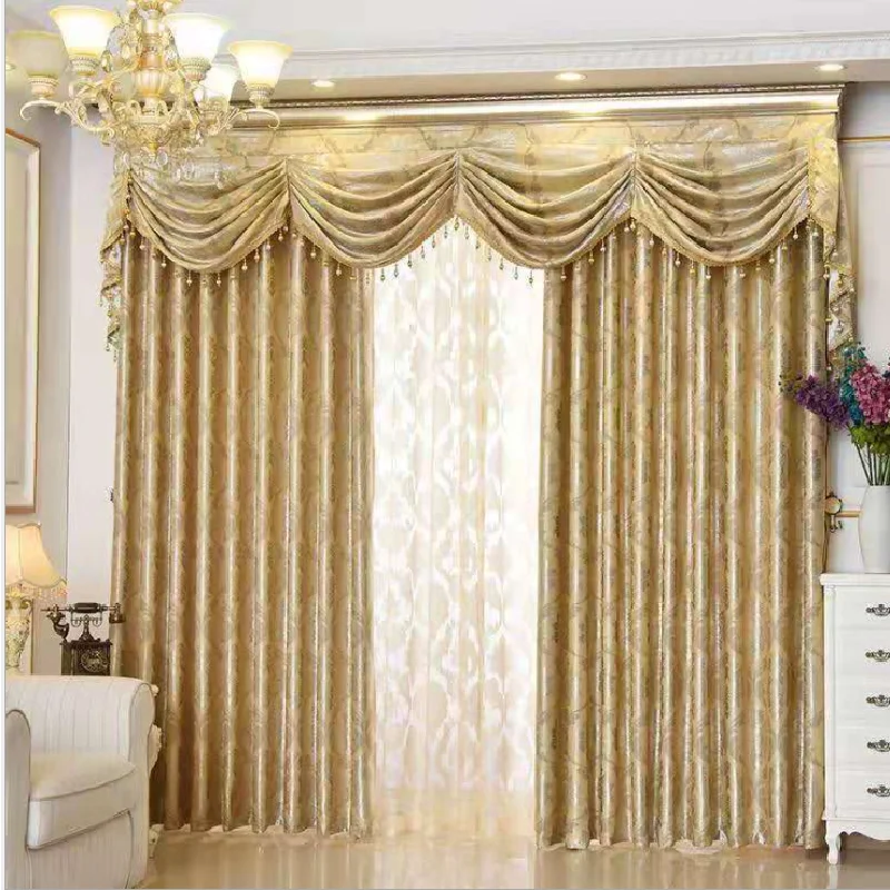 

European Curtains for Living Room Thick Golden Jacquard Cortina Bedroom Damascus Blackout curtains Tulle Valance Home Custom