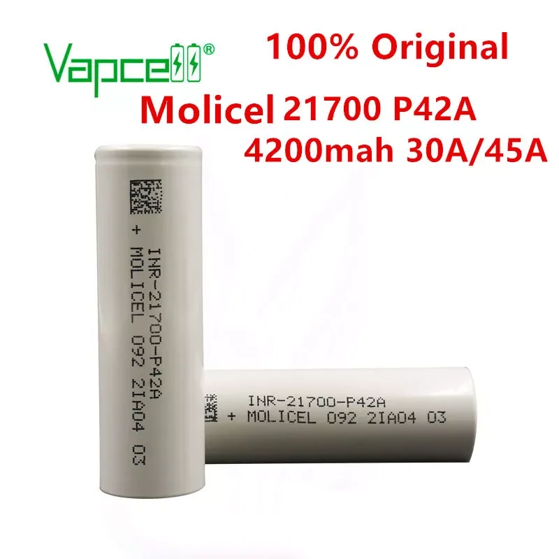 

Литий-ионный аккумулятор NEW2023 vapcell, оригинальный перезаряжаемый литий-ионный аккумулятор molicel, 21700, 4200 мАч, 30 А/45 А, P42A, 3,7 в, литиевые батареи дл...