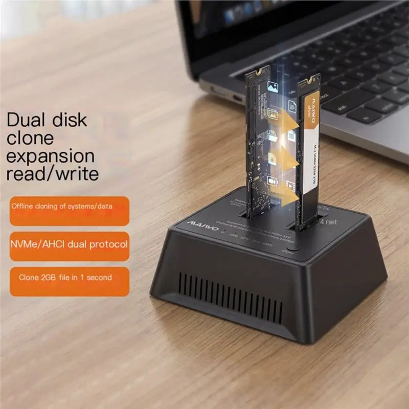Фото Внешний корпус-дубликатор MAIWO Clone Type-C 3.2 Gen2 X1 для SSD M.2 NVMe AHCIX с двумя отсеками, бокс для хранения данных M2 №4