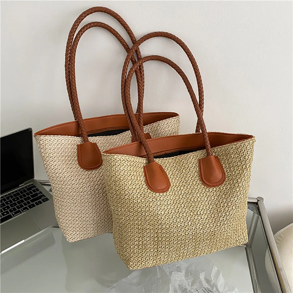 

Leisure Women Woven Straw Shoulder Messenger Bag Summer Beach Rattan Outdoor Traveling Shoulder Rope Handbag