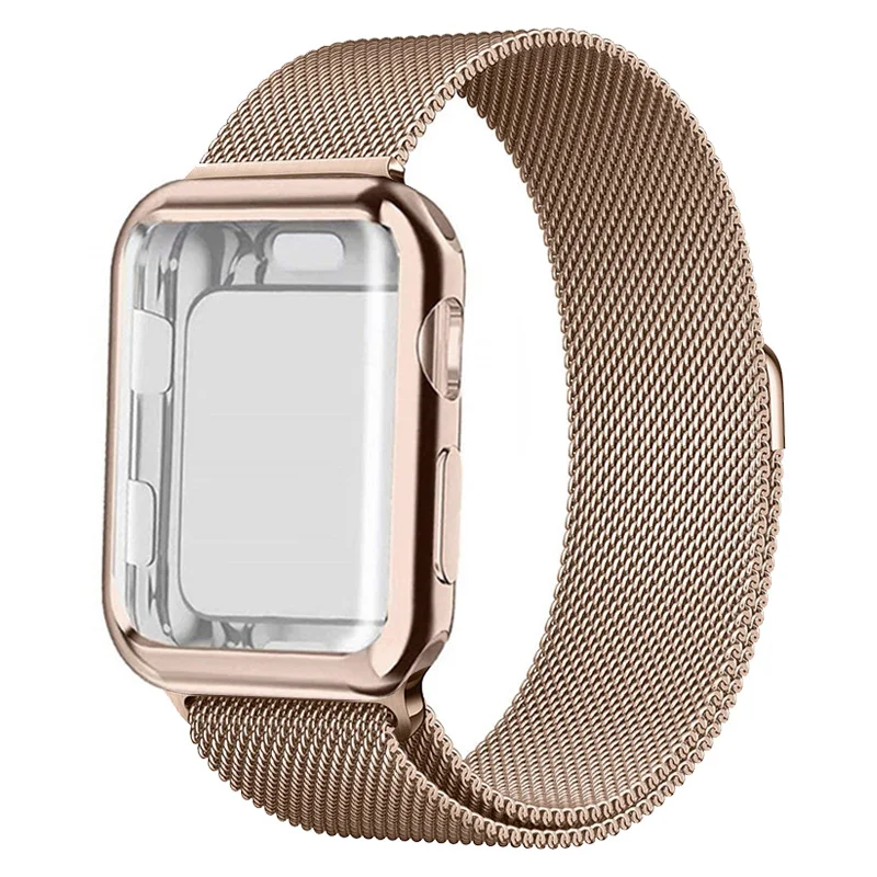 

Case+Milanese Strap for Apple Watch Band 44mm 40mm 45mm 41mm 38mm 42mm 45 44 mm Metal Loop bracelet iwatch series 3 4 5 se 6 7 8