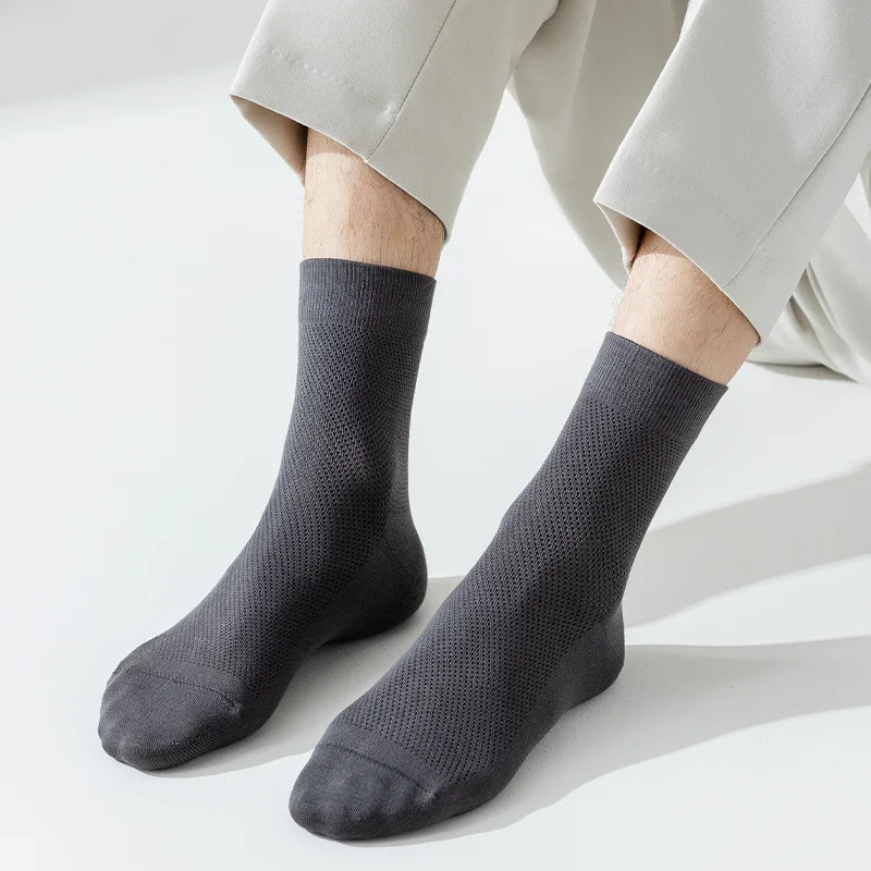 HSS Brand Men's Cotton Socks Mesh Style Black Business Men Socks Soft Breathable Summer Thin for Male Socks Size EU39-45(6.5-11)