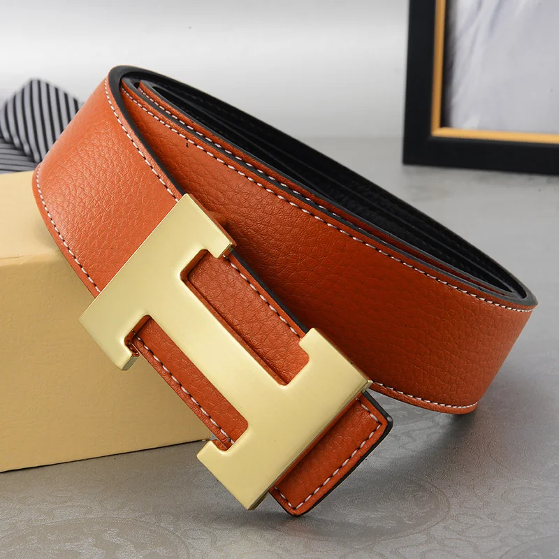 Casual Men's Belt High Quality Genuine Second Cow Leather Belts Strap Male Metal Smooth Buckle Fashion