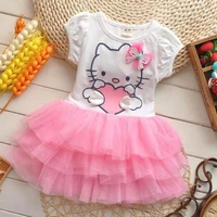 hello kitty girls dress summer cute cartoon cotton print short sleeve mesh cake dress princess dress tutu skirt wholesale