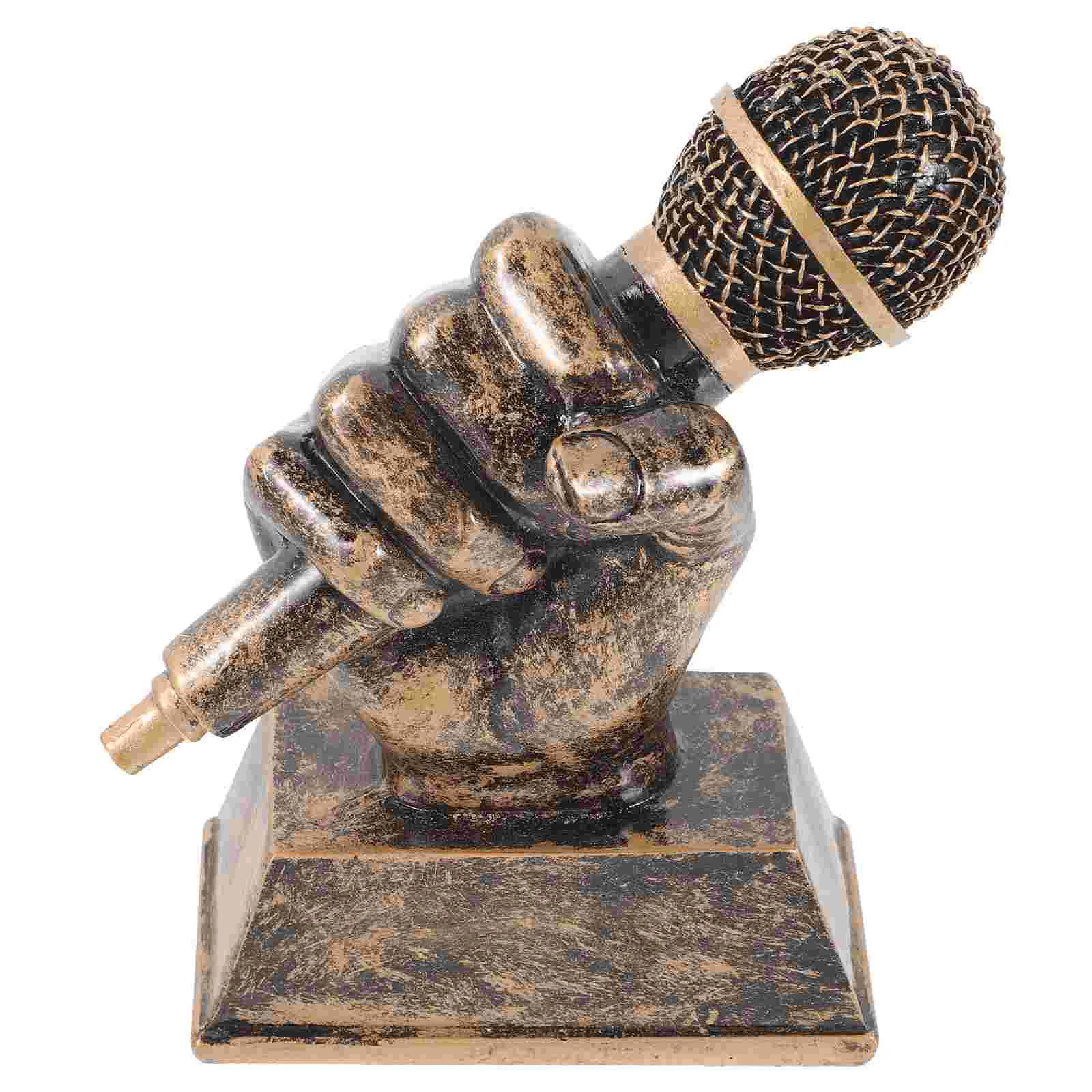 

Microphone Trophy Music Award Singing Trophy Microphone Sculpture Decorative Resin Microphone Tabletop Ornament Appreciation