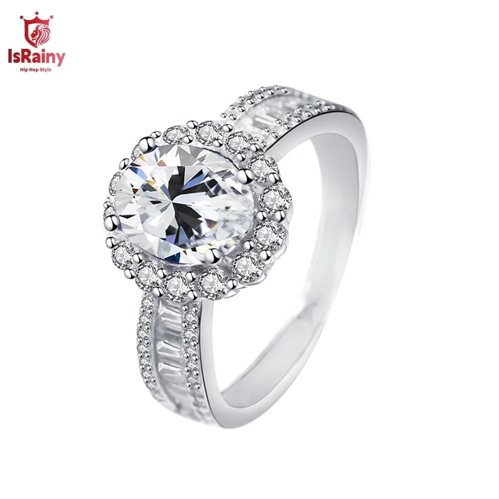 IsRainy D Цвет 7*9 мм Кольца с муассанитом овальной огранки и бриллиантами для женщин